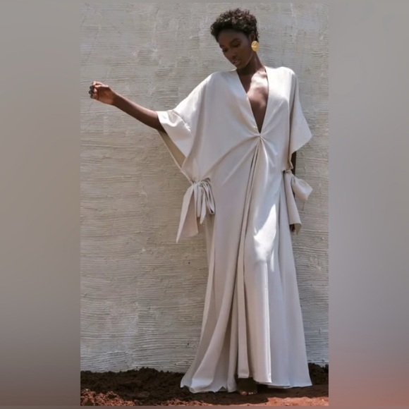 ANDREA IYAMAH Gamba Maxi Tie-Waist Robe One Size | OS Ivory - Picture 3 of 11